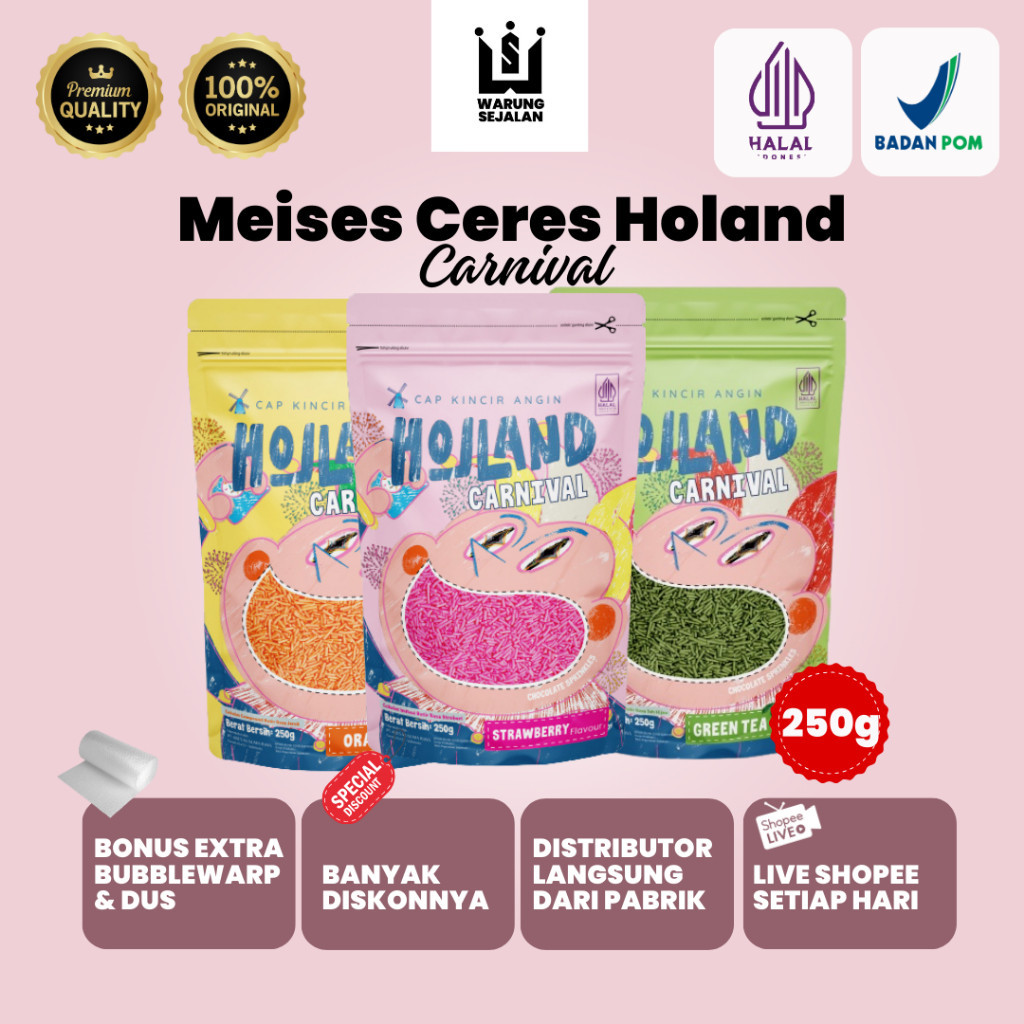 

MEISES CERES HOLLAND CARNIVAL 250g GREEN TEA/ ORANGE/ STRAWBERY / MESES CERES / MESES SERES / MESES WARNA WARNI