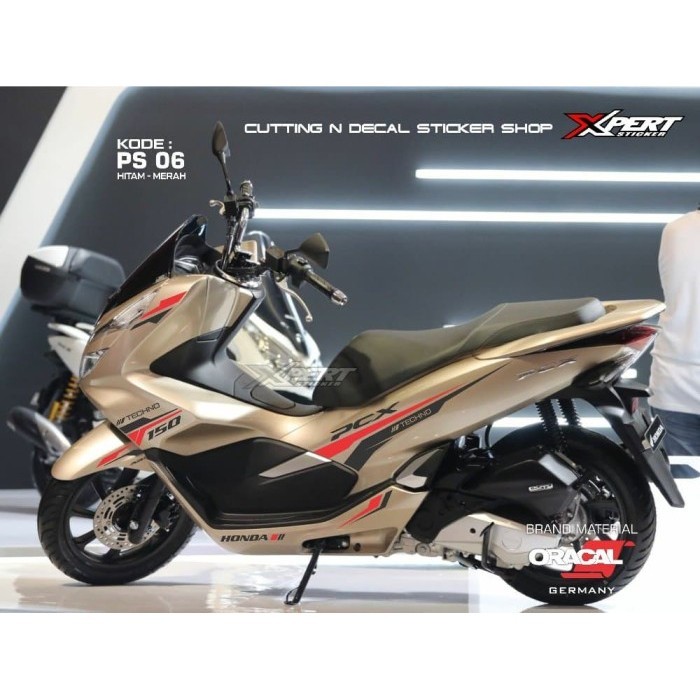 CUTTING STICKER PCX STICKER PCX CUTTING HONDA PCX - TECHNO HITAM MERAH STRIPING PCX