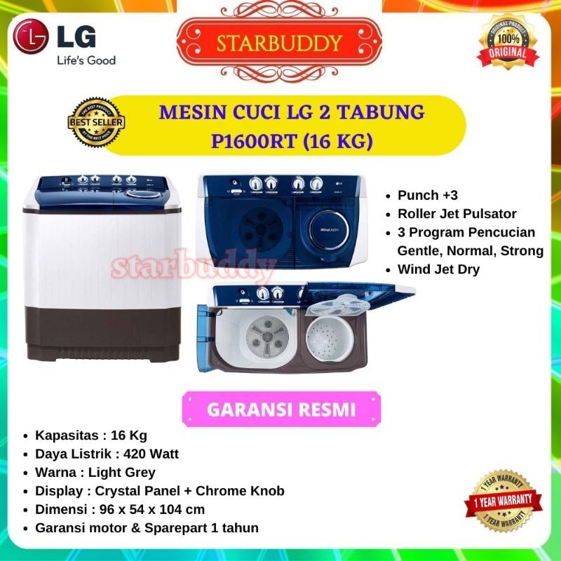 MESIN CUCI LG P1600RT, P1600 2 TABUNG 16 KG