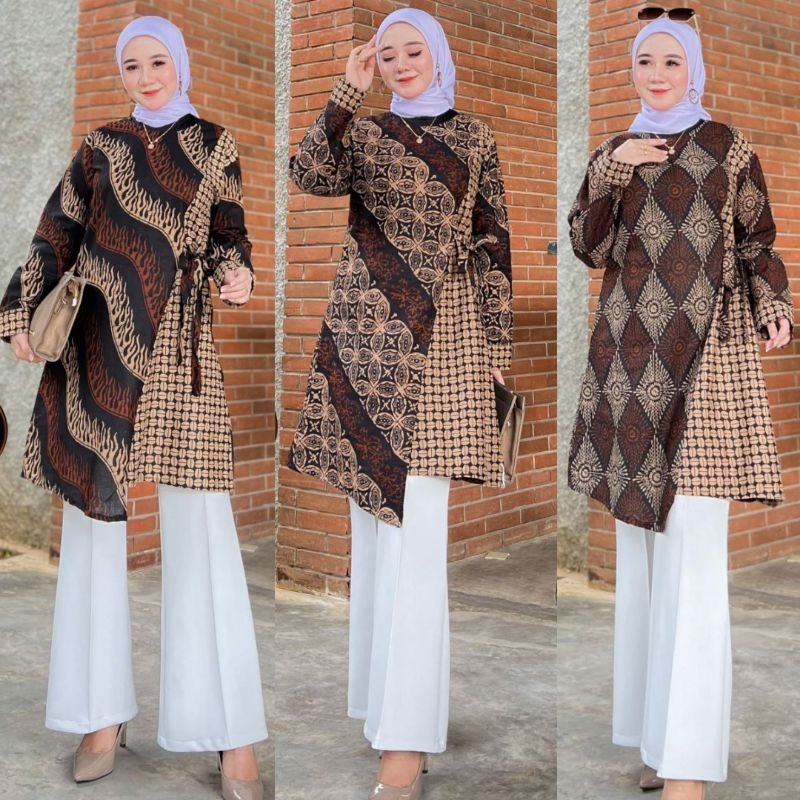 Baju batik wanita tunik sogan M L XL XXL XXXL/ BATIK NASIONAL / BATIK SERAGAM / BATIK MOTIF / DESAIN