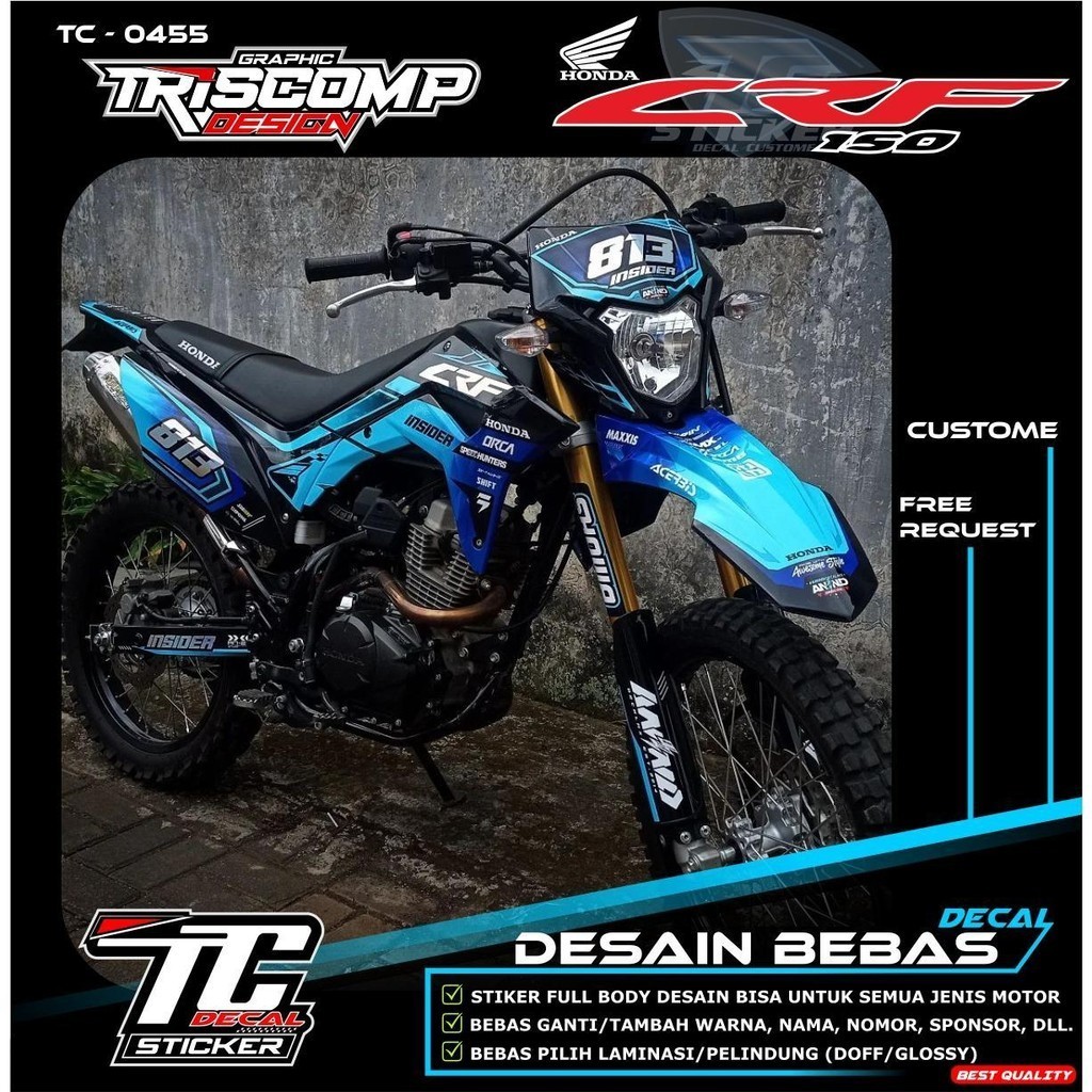 Decal CRF fullbody hitam biru tosca kombinasi hologram Motif racing terbaru Desain Custom Bisa Reque