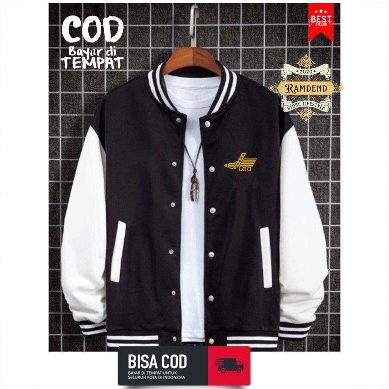 Baseball Kancing Lea Text Gold Jaket Sweater Pria Wanita Murah Terkeren Ramdend