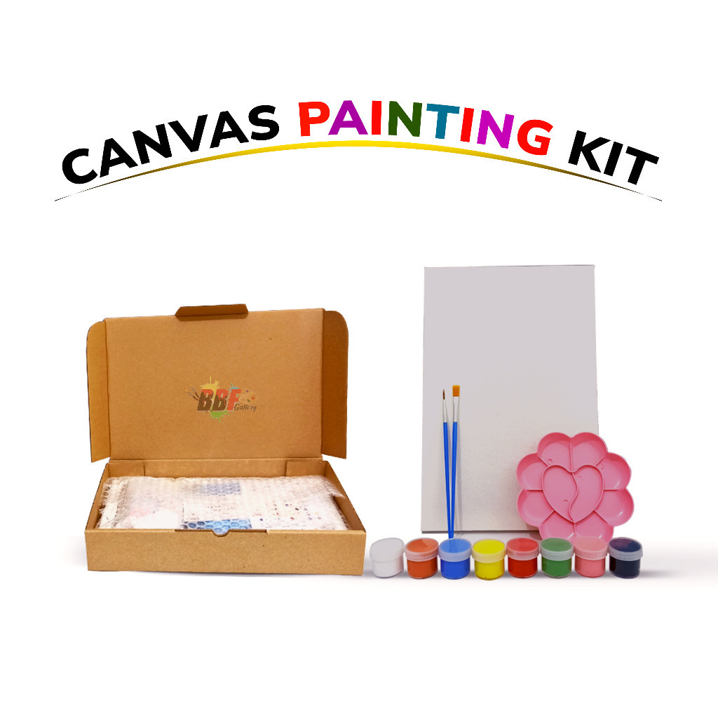 

Paket Lukis Kanvas 20x20 cm 20x30 cm Lengkap Peralatan Perlengkapan Melukis Anak Cat Air Akrilik Palet Kuas Set Canvas Painting Kit DIY hampers kado siap pakai