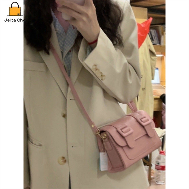 [ COD✅ ] Jelita Chic  Tas Perguruan Tinggi Musim Semi dan Musim Panas Merah Muda 2023 Tas Persegi Ke