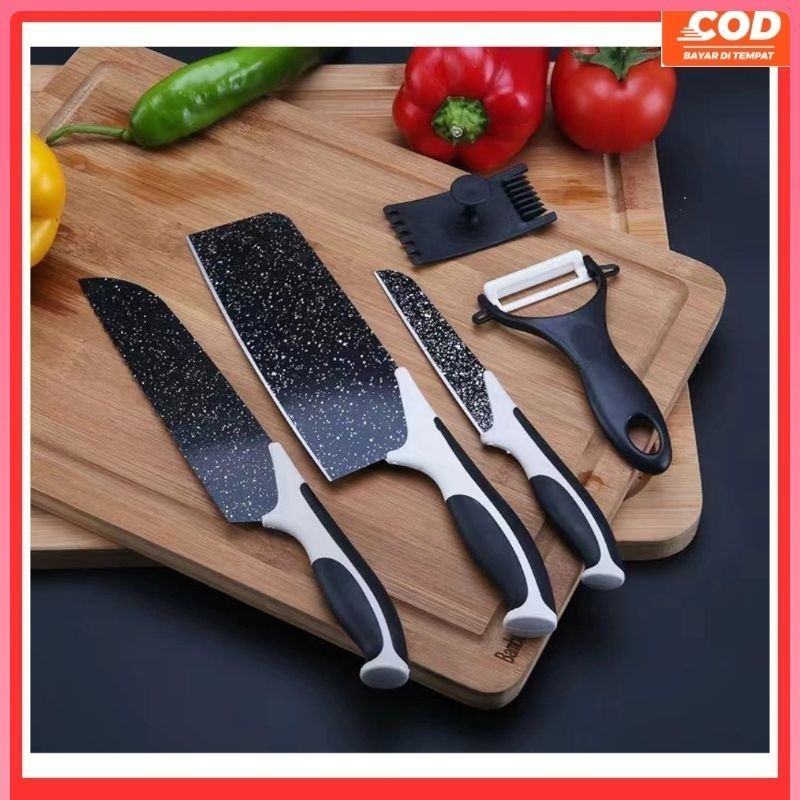 COD SET 5 PCS PISAU DAPUR PREMIUM BATU MAIFAN SUPER TAJAM PERLENGKAPAN DAPUR PISAU DAPUR SUPER TAJAM
