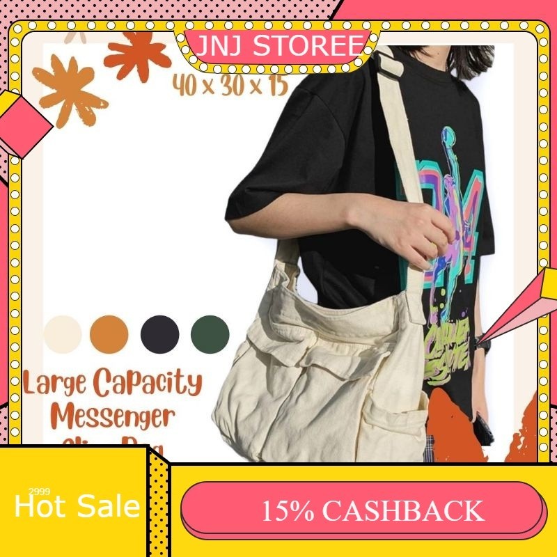 5.5 BIG SALE LCMS tote bag Canvas Large Messenger Sling Bag Unisex TAS Pria Wanita tas Bahu Selempan