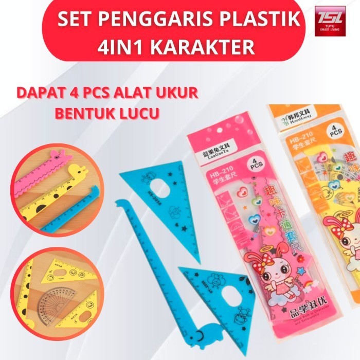 

[[ L8ID - BEST SELLER ]] TUTU Set penggaris plastik 4in1 karakter kartun hewan jerapah lucu - PINK