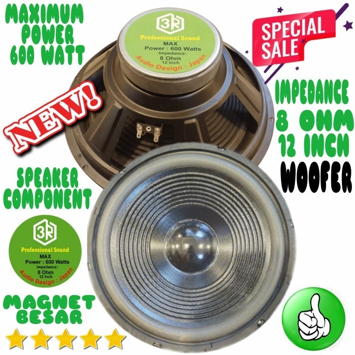 Speaker Component 3R 12 Inch Woofer Magnet Besar 600 Watt 8 Ohm