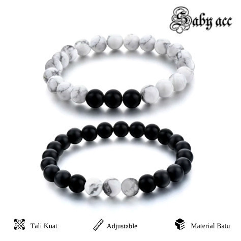 Gelang Couple Batu Howlite Black Onyx Doff Asli  Saby