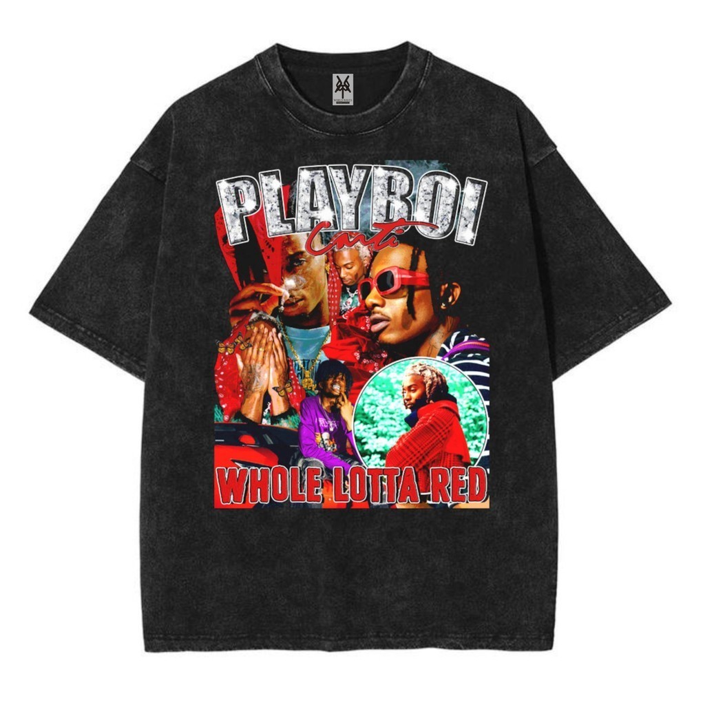 Kaos oversize playboi carti whole lotta red bootleg washed washing vintage tee