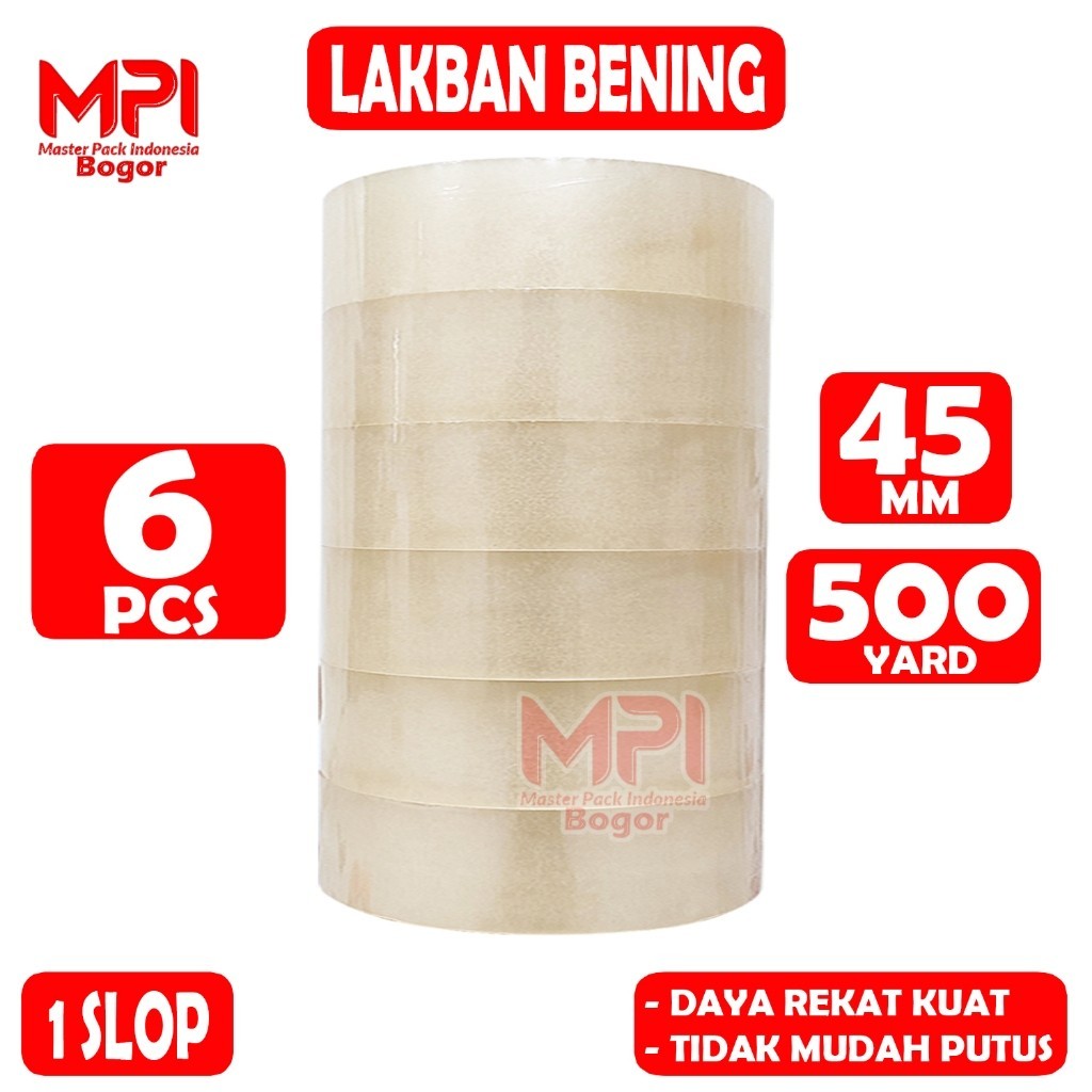 

1 SLOP / 6 PCS - Lakban Bening JUMBO MPI 45 mm x 500 yard - Lakban Packing - Master Pack Indonesia Bandung