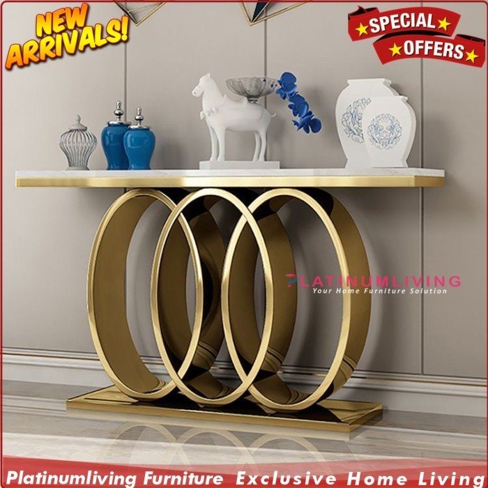 meja konsul  console table audy luxury stainless gold top marble