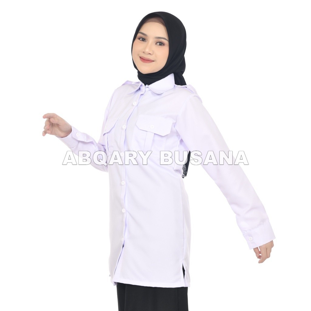 Tunik PDH Putih Wanita PNS Lembut - Atasan Dinas Seragam Terbaru Lengan Panjang & Pendek - Baju Pera
