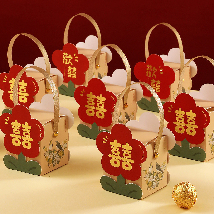 

(GUBCIN) Kotak Souvenir Wedding Sangjit Kotak Permen Shuang Xi Bentuk Bunga Candy Box Double