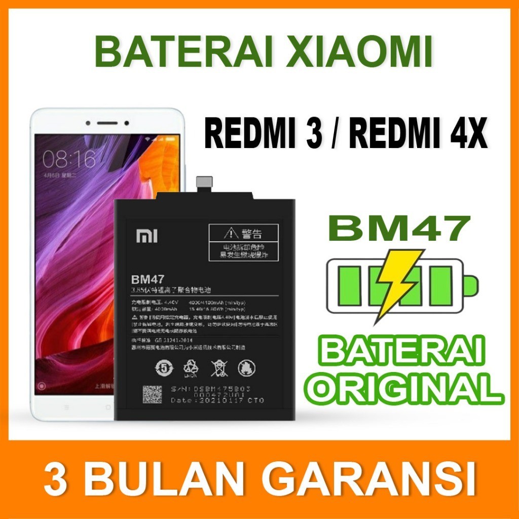 BATERAI BATRE XIAOMI REDMI REDMI 3 / REDMI 4X BM47 ORIGINAL