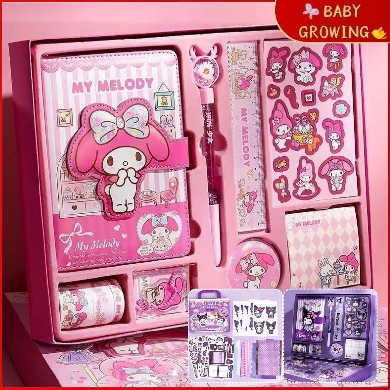 

Sanrio 9-in-1Kotak hadiah Alat Tulis / Set Scrapbook Stiker Kartun / Kuromi Melody Quiet Book Stiker Book Kotak Hadiah