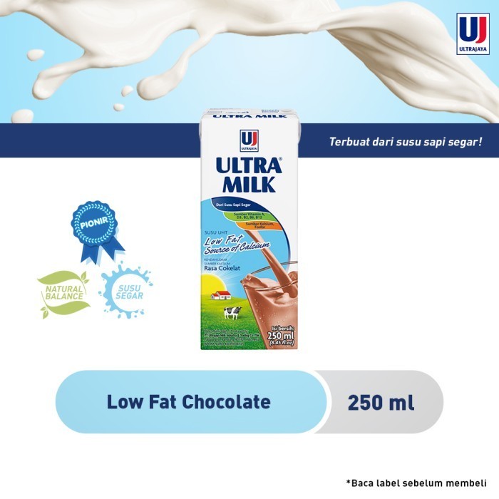 

Ultra Milk Susu UHT Low Fat 250ml [Paket isi 24pcs] - Plain / Cokelat - Cokelat