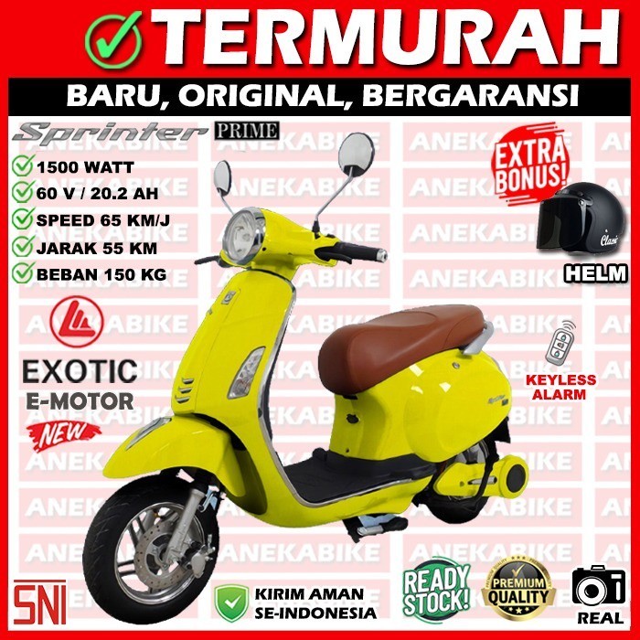 New Motor Listrik Vespa Exotic Sprinter Prime + Sprinter Pro Free Helm Garansi Resmi, Sepeda Motor L