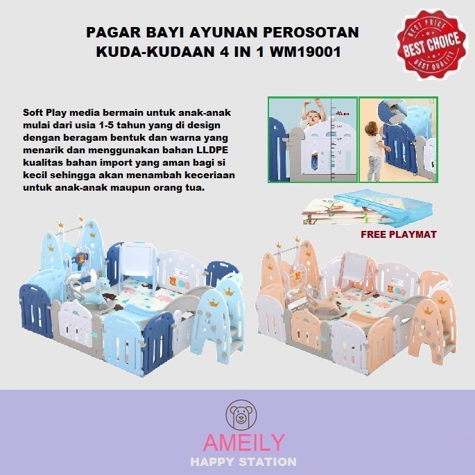 Pagar Bayi Perosotan Ayunan Kuda-kudaan Anak 4 in 1 WM19001