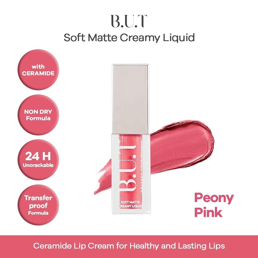 B.U.T Peony Pink Soft Matte Creamy Liquid Lipcream BUT Lip Cream Transferproof Drinkproof