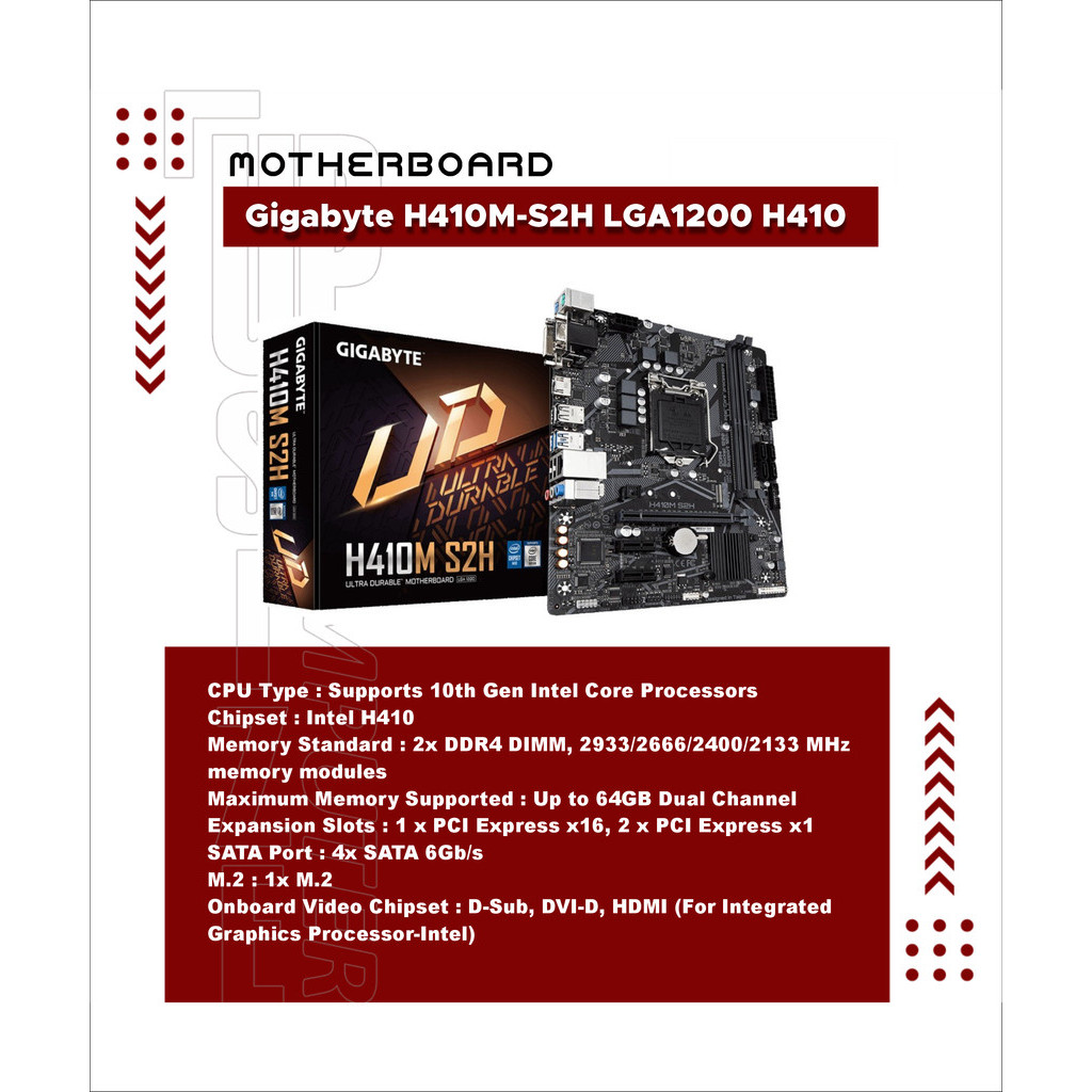 Gigabyte H410M-S2H LGA1200 H410 DDR4 USB3.2 SATA3 H410M
