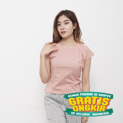 Kaos Polos Wanita Tangan Pendek Pakaian Dewasa/ putih biru pink merah ungu