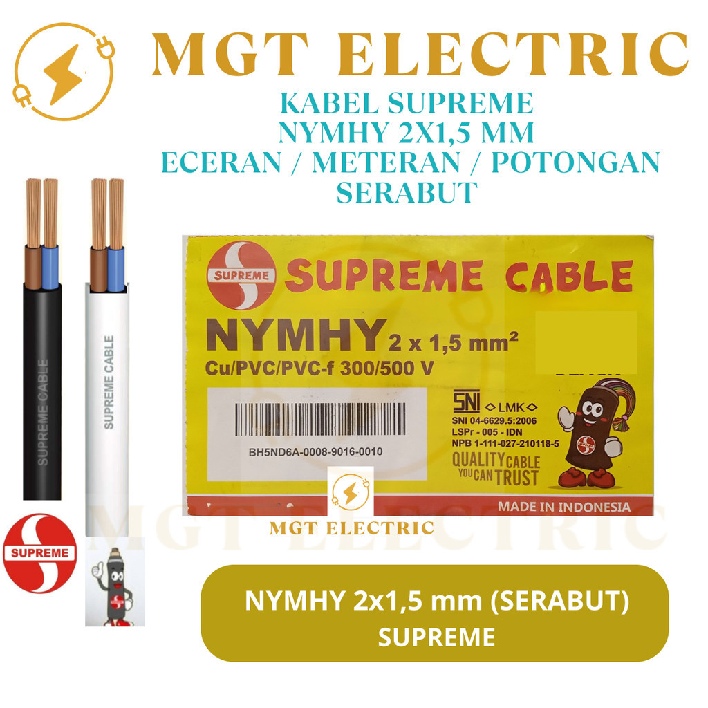 Kabel SUPREME NYMHY 2X1.5 Mm Putih Eceran / SUPREME NYMHY 2x1,5mm