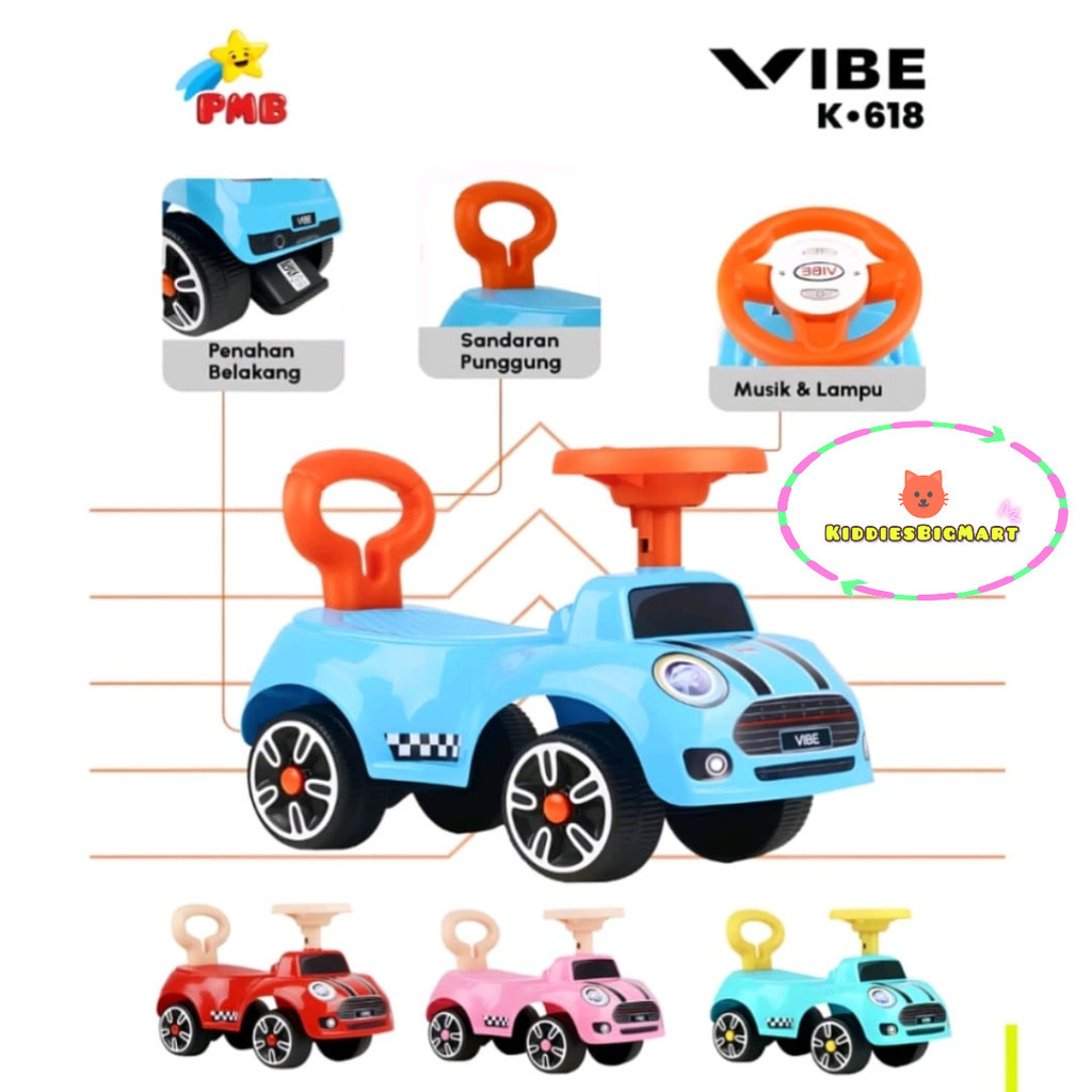 Mainan Anak Ride On Mobil Mobilan PMB VIBE Toys K 618 Tolocar Iora Mini Cooper Musik K618