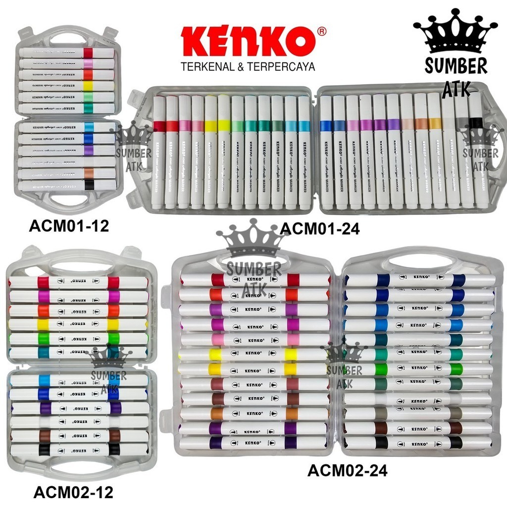 

D3W! Acrylic Marker Pen ACM01 ACM02 12 & 24 WARNA KENKO Set Spidol Akrilik Single Tip / Twin Tip 2mm