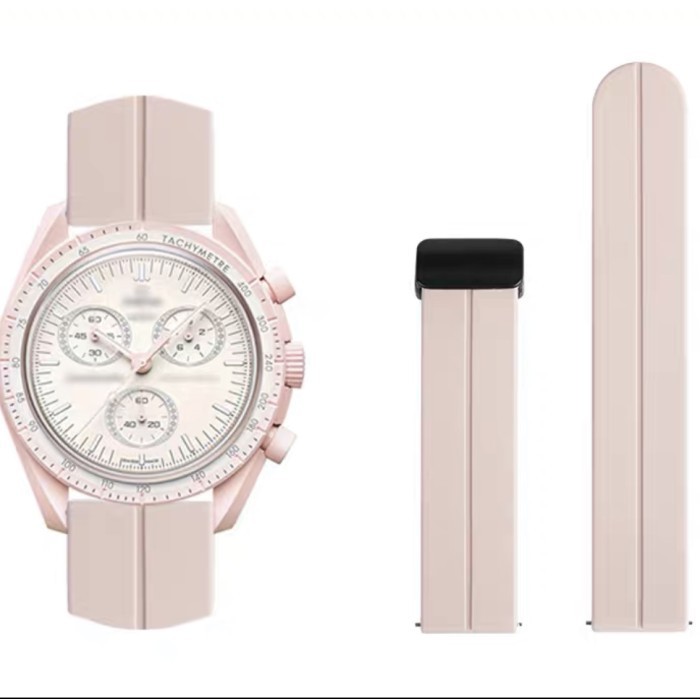 [TERMURAH] Tali Jam Tangan Moonswatch Strap Magnetic Buckle Swatch x Omega 20mm - Merah Muda