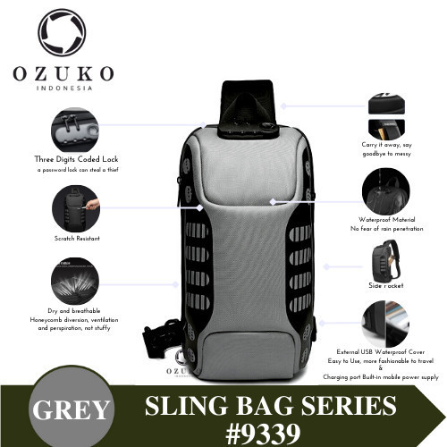 [TERMURAH] Ozuko Sling Bag #9339 - Abu-abu