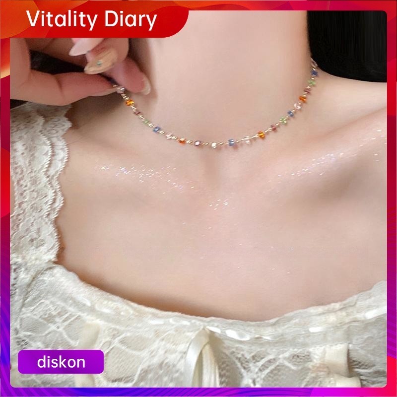 【COD❤️】Kalung Manik-manik Kristal Berwarna-warni Musim Semi Perasaan Desain Minoritas Wanita Kalung 