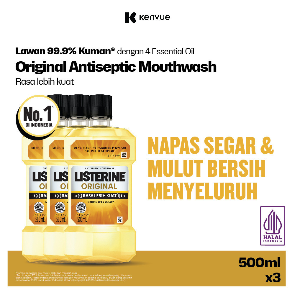 LISTERINE Original Antiseptic Mouthwash / Obat Kumur Antiseptik 500ml - Isi 3