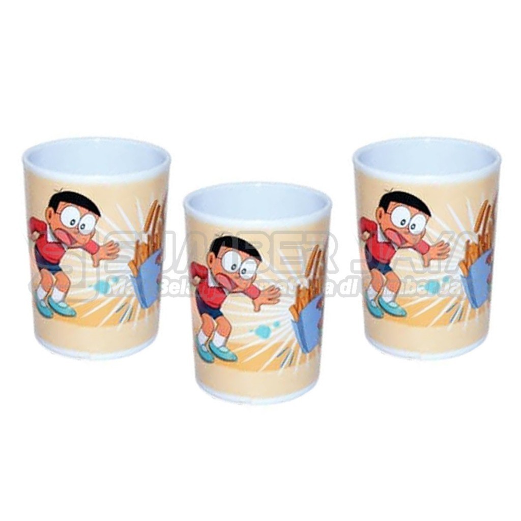 Mug Mini Melamin Gelas Doraemon / Hello Kitty 3 Motif Gambar Kartun