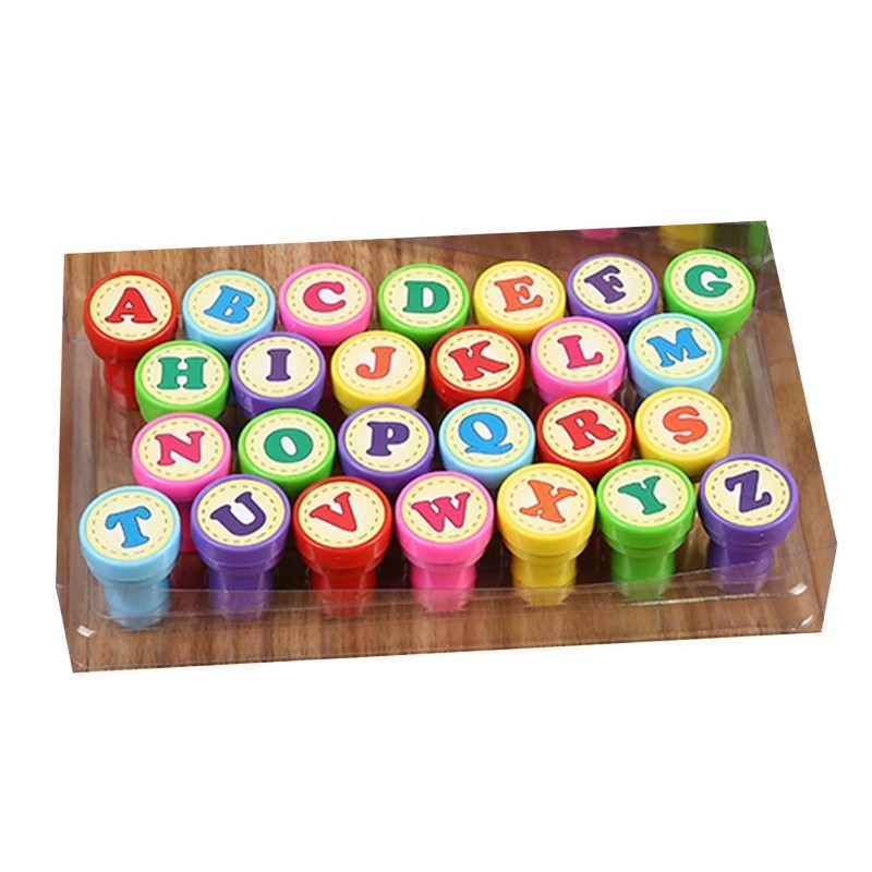 

26 Pcs Alphabets Letters Round Stamp Seal Children Gifts Toys Self Inking Scrapbooking Plate Ink Pads Stamper