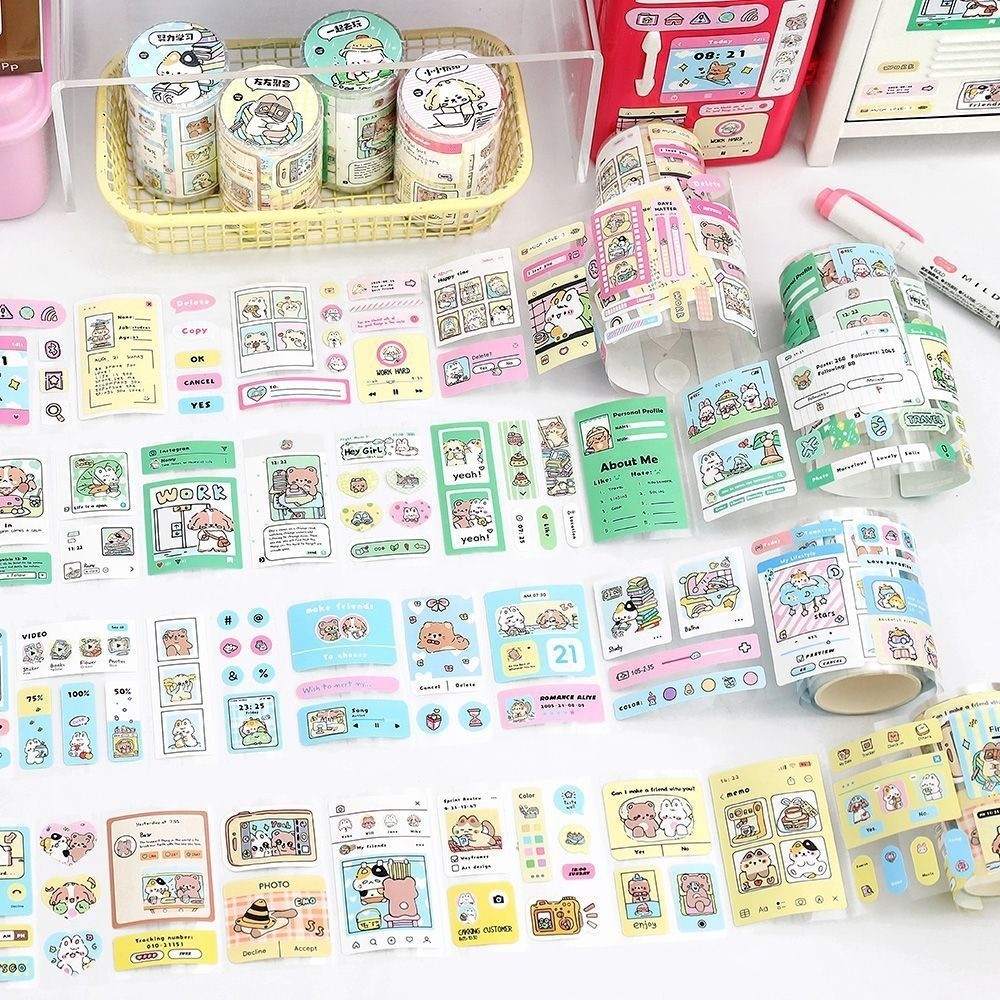 

[Gongjin] Sticker Roll Cute Social Media Stiker Bujo Scrapbook Lucu Imut Hewan