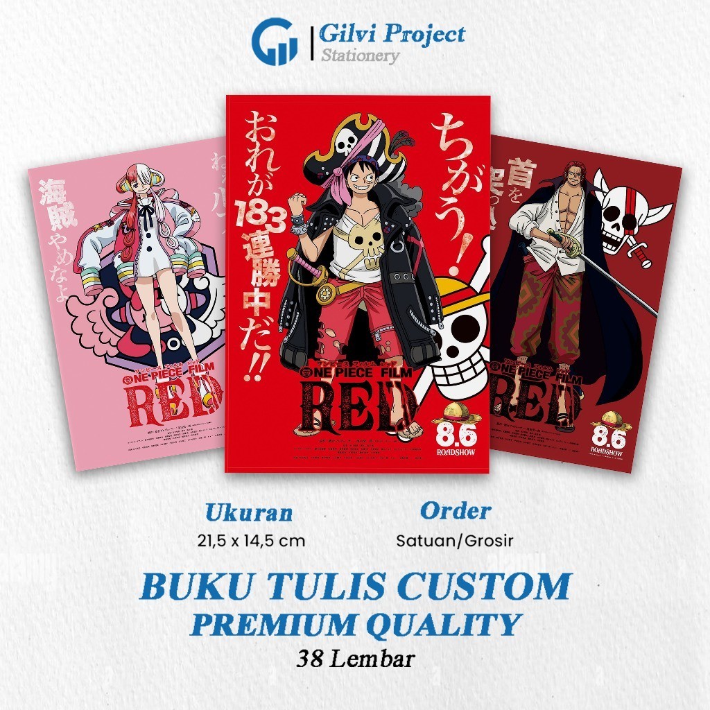 

Buku Tulis One Piece Red / Buku Tulis Sekolah / Buku Tulis Catatan Notes Agenda Planner Jurnal Notebook Anime
