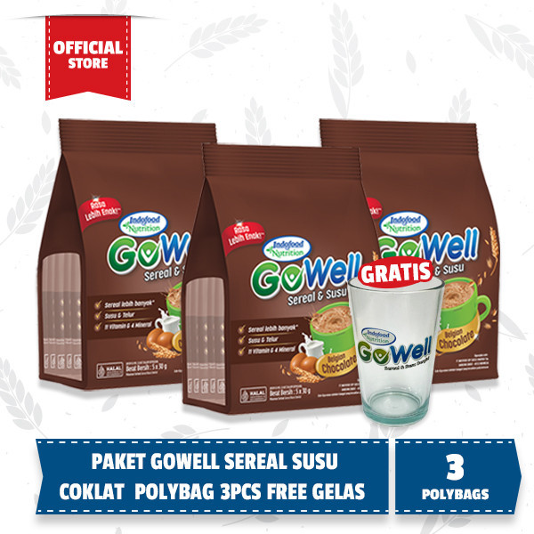 

Paket GoWell Sereal Susu Coklat Polybag 3pcs Free Gelas