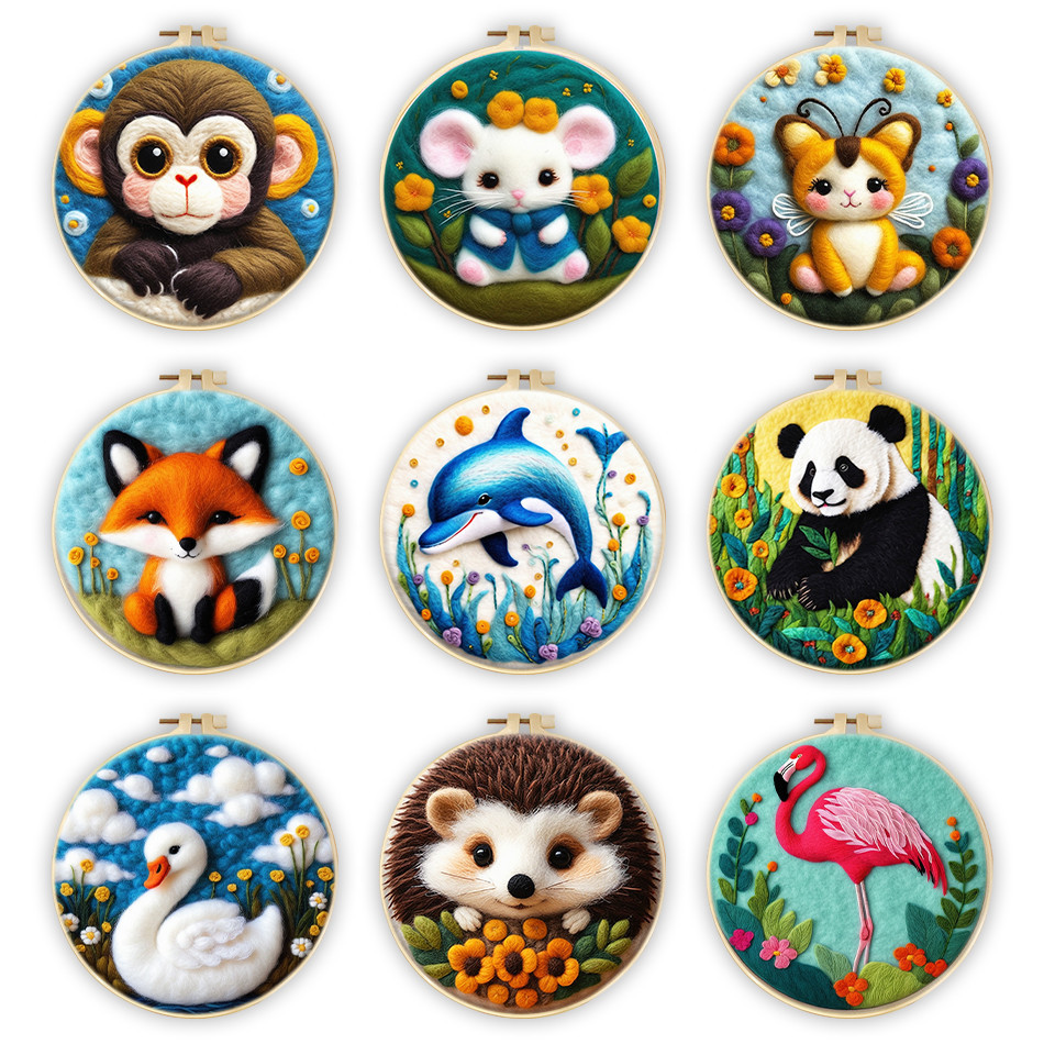 

SDOYUNO Wool Felt Painting Kit Animals Supplies Crafts Materials Handicraft Felt Fabric Stitch Needlework Diy Set Gift Wall Art