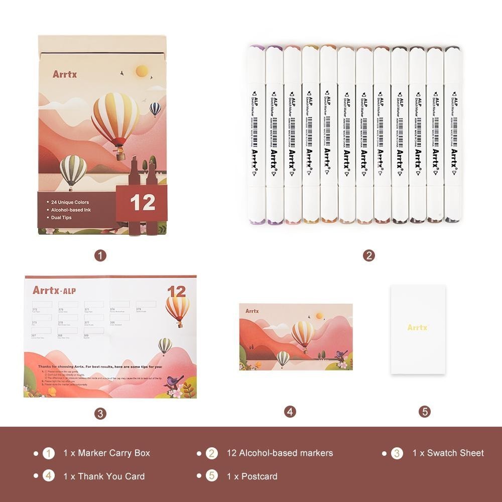 

ARRTX ALP Dual Tip Alcohol Marker Set Skin Tone12 Colors With Box