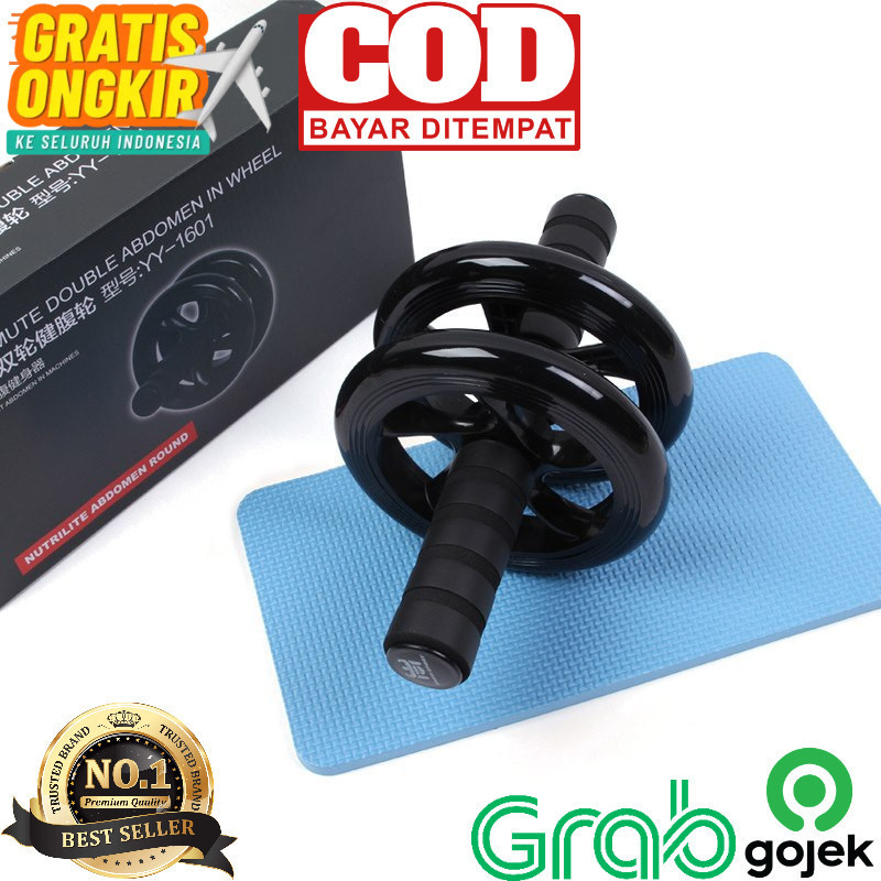 4ds Ab Wheel/Ab Roller/Double Wheel/Alat Sit Up/Alat Gym 1601 Bonus Matras Dm