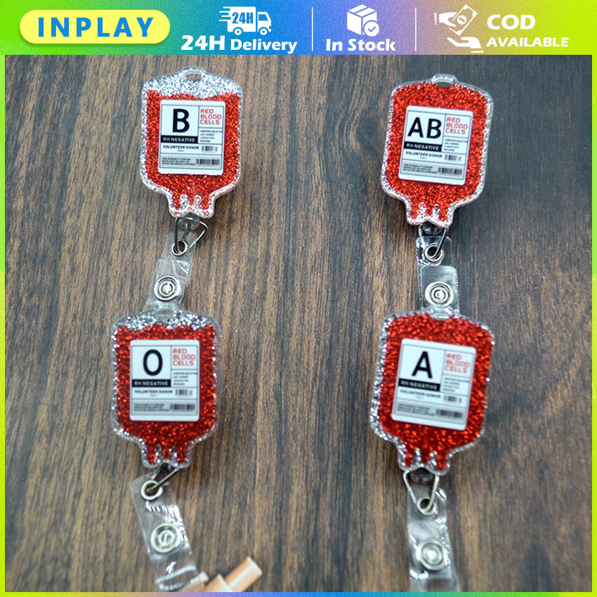 

Acrylic Glitter Blood Type Bag Crocodile Clip / Doctor Nurse Work Badge Holder / Student Teacher Retractable Badge Reel