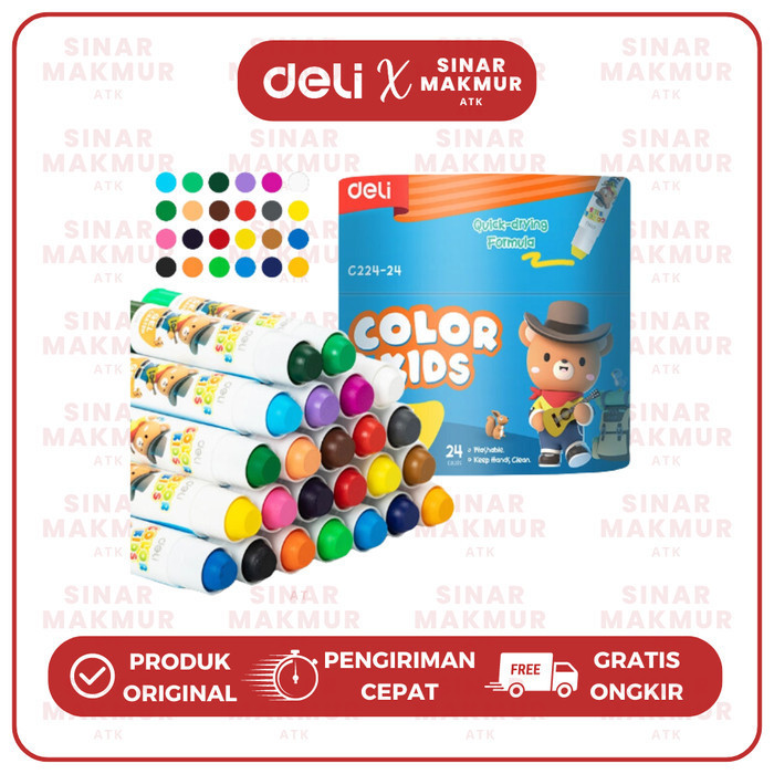 

Children Gel Crayon/Krayon Gel Anak 24 Warna Color Kids Deli EC224-24 (Tabung)