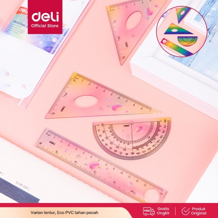 

Deli Set Penggaris Lentur 4PCS (Persegi, Segitiga, Busur) EH652, Alat Tulis Sekolah
