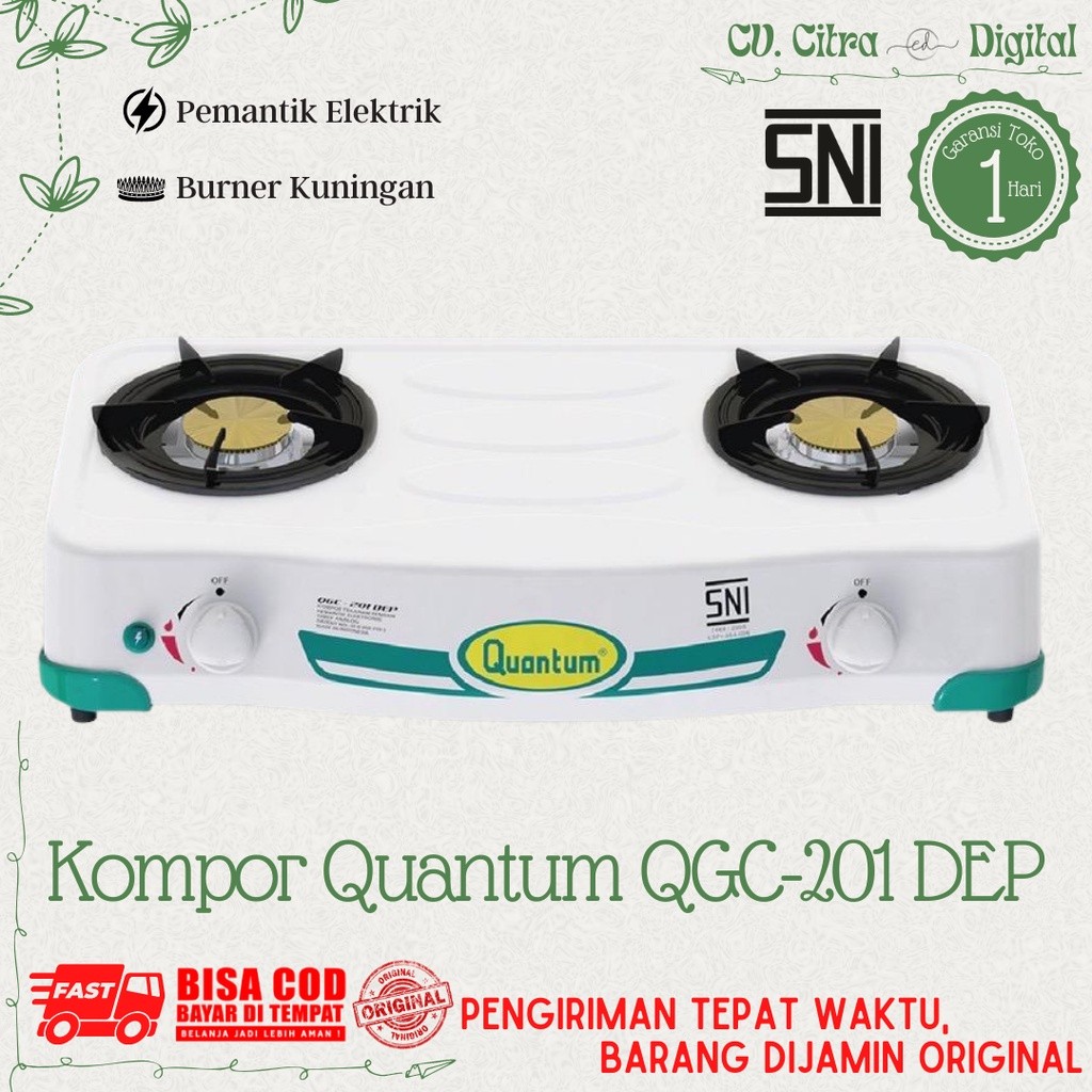 QUANTUM Kompor Gas 2 Tungku Elektrik QGC-201 DEP Tanpa Timer