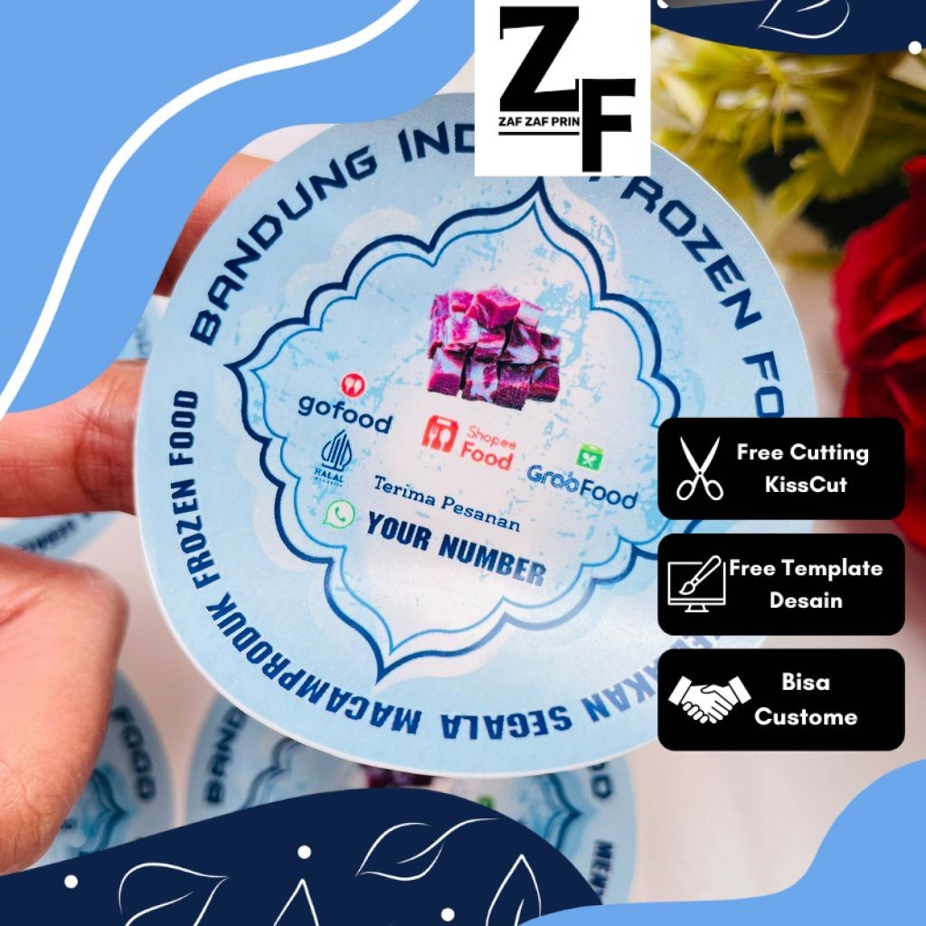 

ZAF 2-4 Sticker Vinyl Frozen Food Label Anti Air Makanan Beku Free Desain Custom Nama Murah