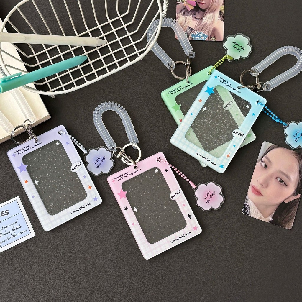 

Acrylic Lucky Blessings Kpop Photocard Holder Keychain Photo Card Holder 2.7x4.1 Inch ID Badge Holder Bus Credit Bank Card Decor