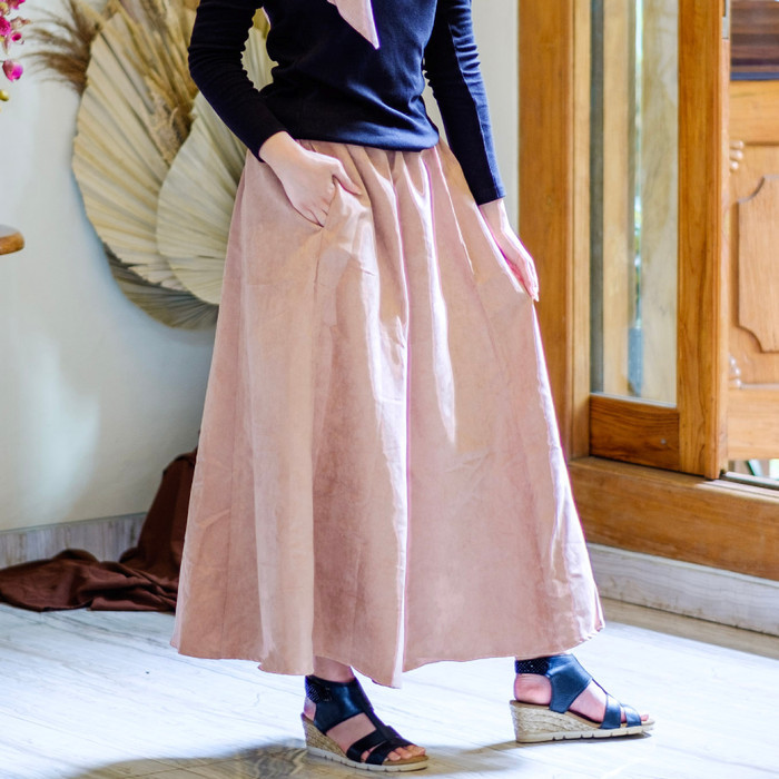 rok panjang lebar syarii warna merah muda paney skirt (pink)