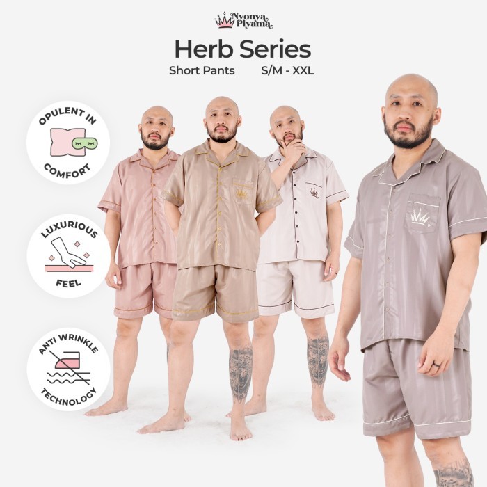 best -Nyonya Piyama Poly Bamboo Set Piyama Celana Pendek Pria -Herb Series 2 - Fennel, S/M
