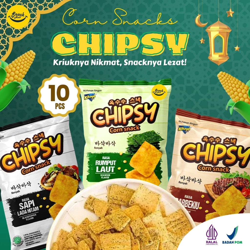 

10 PCS CHIPSY Varian Rasa Sapi Lada Hitam Rumput Laut BBQ Cemilan Viral Kerupuk Kentang